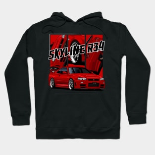 Nissan Skyline r34 GTR Red, JDM Car Hoodie